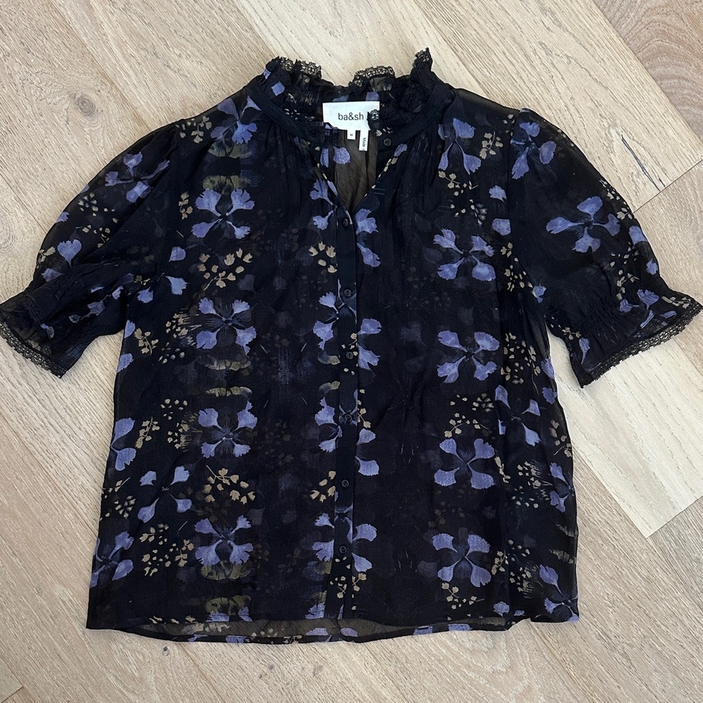 ba&sh Black and Purple Floral Blouse